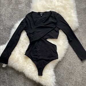 Lulus Black Long Sleeve Cutout Bodysuit